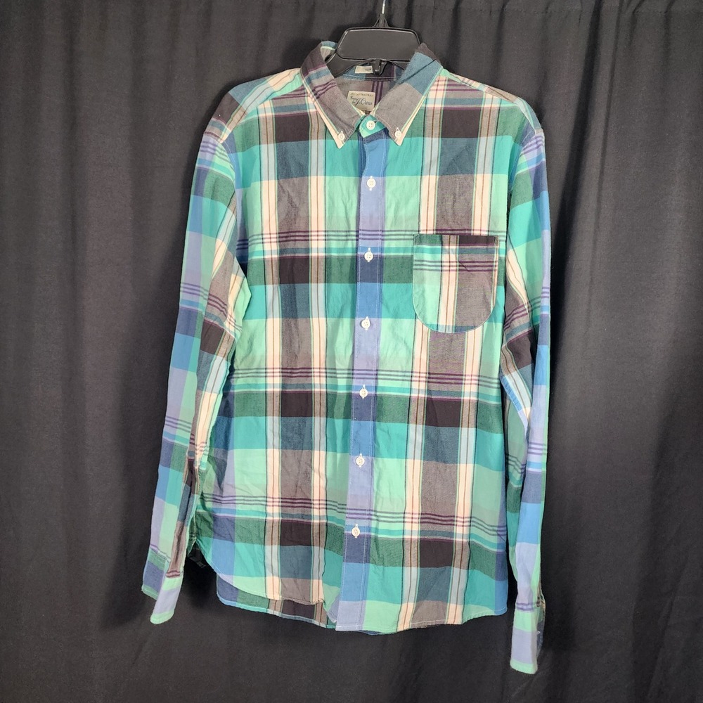 J Crew Indian Madras Slim Fit Plaid Button Down Shirt Men's Size L